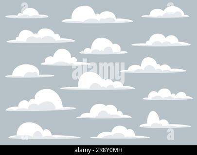 Cartoon-Wolken-Set Illustration einer Sammlung verschiedener Vektor-Cartoon-Wolken auf blauem Himmelshintergrund Stock Vektor