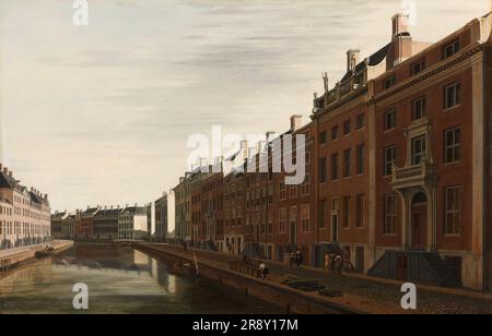 Der Goldene Bogen an der Herengracht in Amsterdam von Westen, 1672. Alternative Titel: Blick auf die Goldene Biegung (Gouden Bocht) in der Herengracht von Westen; die Biegung der Herengracht an der Nieuwe Spiegelstraat in Amsterdam. Stockfoto