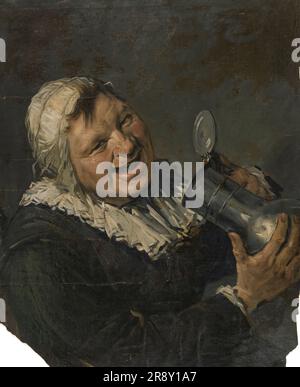 Malle Babbe, 1930-1940. Eine lächelnde Frau hebt einen Tankard an ihren Mund. Im Stil von Frans Hals gemalt. Henricus Antonius van Meegeren war ein holländischer Maler und Portraitist, der als einer der genialsten Kunstfälscher des 20. Jahrhunderts gilt. Nach dem Zweiten Weltkrieg wurde er zum Nationalhelden, als bekannt wurde, dass er während der Nazibesetzung der Niederlande ein gefälschtes Gemälde an Reichsmarschall Hermann G&#xf6;Ring verkauft hatte. Stockfoto