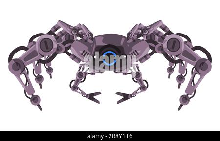 Roboterspinne Mecha Roboter mechanischer Arm Tarantel krabbelnde Spion Militärbot Stock Vektor