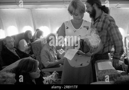 Freddie Laker startete Skytrain - Laker Airways - der erste Flug fand am 26. September 1977 unter großem Hype statt. Dies war ein preisgünstiger, preiswerter Service zwischen London Gatwick und JFK in New York. HOMER SYKES AUS DEN 1970ER JAHREN Stockfoto