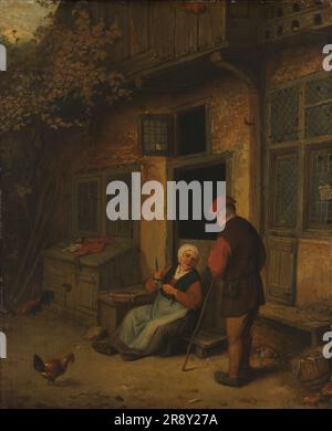 Eine Frau, die Heringe vor ihrem Haus ausnimmt, 1678. Kopie nach Adriaen van Ostade. Stockfoto