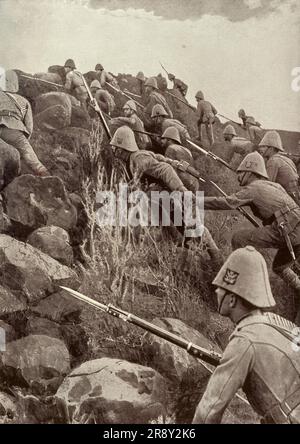 "Paardeberg: The Canadians Storming an Outlying Kopje", Februar 1900 (c1900). Boer Wars, Südafrika. Gravur nach einem Foto. Aus "Cassell's History of England, Vol. IX". [Cassell and Company, Limited, London, Paris, New York &amp; Melbourne] Stockfoto