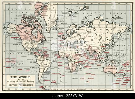 "Die Welt zu Beginn des 20. Jahrhunderts mit britischem Besitz", c1900. Aus "Cassell's History of England, Vol. IX". [Cassell and Company, Limited, London, Paris, New York &amp; Melbourne] Stockfoto