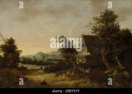 Hügelige Landschaft mit Peasant Cottage, 1653. Stockfoto