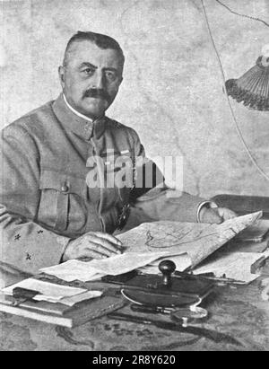 „La rupture des Lignes Bulgares; Le General Franchet d'Esperey“, 1918. Aus „L'Album de la Guerre 1914-1919, Band 2“ [L'Illustration, Paris, 1924]. Stockfoto