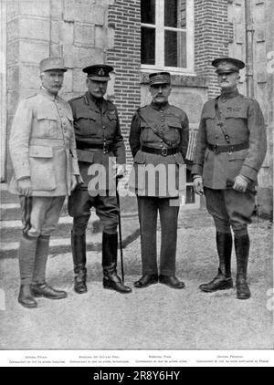 „Les Grands Chefs Allies; les Quatre Commandants en Chef, a l'Issue d'une Reunion au Chateau de Bombon, quartier de Foch“, 1918. Aus „L'Album de la Guerre 1914-1919, Band 2“ [L'Illustration, Paris, 1924]. Stockfoto