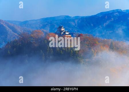 Schloss Echizen Ono und Wolkenmeer im Herbst Stockfoto