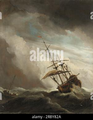 Ein Schiff auf hoher See, gefangen von einem Squall, bekannt als &#X2018;The Gust&#X2019;, c.1680. Stockfoto