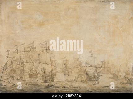 Kampf zwischen niederländischer und schwedischer Flotte, im Sound, 8. November 1658, 1658-1693. Das wird Willem van de Velde I. zugeschrieben Stockfoto