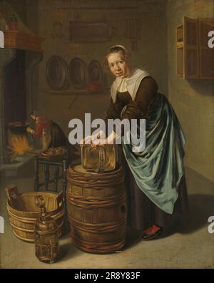 Eine Frau, die ein Gefäß durchsucht, 1631-1677. Sonstige Titel: Frau, die ein Schiff durchsucht. Stockfoto