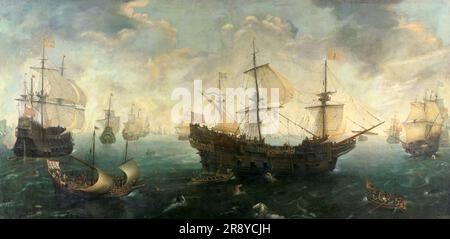 Die spanische Armada vor der englischen Küste im Jahr 1588, c.1620-c.1625. Stockfoto