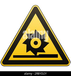 Vorsichtig die Wellen schneiden. Schild Für Arbeitssicherheit. Maßnahmen zur Gewährleistung eines sicheren Betriebs am Arbeitsplatz. Schwarzes Bild auf einem gelben Dreieck. Isoliertes Objekt Stock Vektor