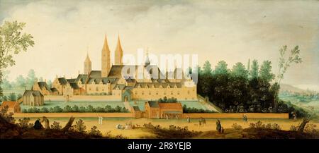 Blick auf das Kloster von Egmond-Binnen, 1638. Benediktinerkloster in der niederländischen Provinz Nordholland. Stockfoto