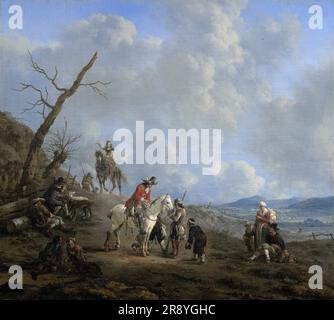 Landschaft mit Reitern, Jägern und Bauern, 1650-1674. Stockfoto