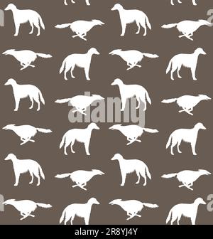 Vektornahtloses Muster einer handgezeichneten russischen Borzoi-Hundesilhouette, isoliert auf braunem Hintergrund Stock Vektor