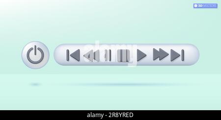 Symbol für die Steuerung des Media Players. Multimedia-Schnittstelle, Lautsprecher für Audiomusik, Bedienfeld für Media Player-Tasten, Studio-Konzept. 3D Vektor isolierte Il Stock Vektor