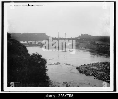 Werke von der Eisenbahnbrücke, Eau Claire, Wisconsin, zwischen 1880 und 1899. Stockfoto