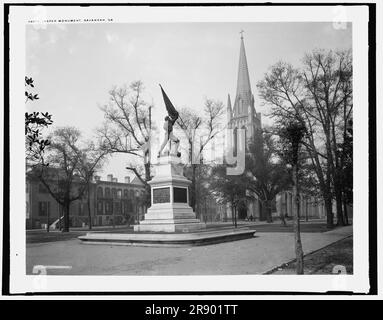 Jasper Monument, Savannah, Georgia, zwischen 1890 und 1901. Das William Jasper Monument zum Gedenken an William Jasper, der während des Amerikanischen Unabhängigkeitskriegs an der Belagerung von Savannah teilnahm, entworfen von Alexander Doyle und 1888 gewidmet. Stockfoto