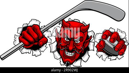 Teufel Satan Eishockey Sport Maskottchen Cartoon Stock Vektor