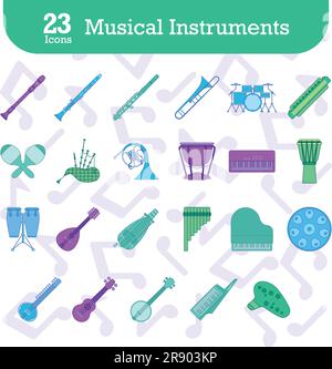 Satz farbiger Musikinstrumente-Symbole Vektor Stock Vektor