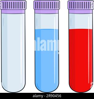 Set mit Reagenzgläsern, leer, mit Flüssigkeit und Blut Stock Vektor