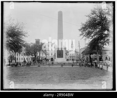 Greene's Monument, Johnson Square, Savannah, Georgia, c1900. Das von William Strickland entworfene Nathanael Greene Monument erinnert an Generalmajor Nathanael Greene, einen amerikanischen Offizier und Pflanzer, der während des Unabhängigkeitskriegs in der Kontinentalarmee diente. Greenes Leiche wurde 1902 unter dem Denkmal wieder begraben. Stockfoto