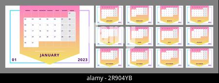 Bunte Richtungszeiger Schreibtisch Kalender Design-Vorlage für 2023 Jahr Stock Vektor