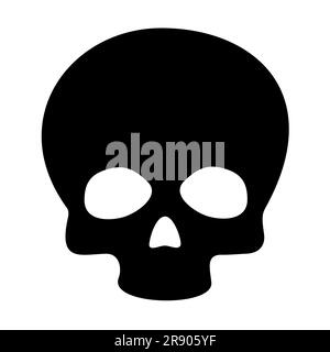 ZEICHNUNG EINES MENSCHLICHEN SCHÄDELS IN SCHWARZER FARBE ISOLIERT Stock Vektor