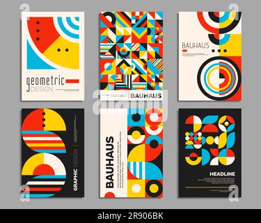 Bauhaus-Poster. Geometrische abstrakte Muster. Corporate Identity Dokumente Seiten, Business Präsentationsseiten oder Poster Vektorvorlagen mit abstrakter Bauhaus Form, geometrische Form abstraktes Muster Stock Vektor