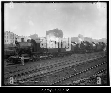 Eine Gruppe von Lackawanna-Gütertriebwerken, zwischen 1890 und 1901. Stockfoto