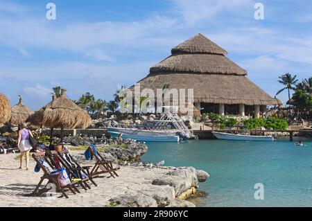 Strandbereich, Xcaret Ecological Park, in der Nähe von Playa del Carmen, Riviera Maya, Quintana Roo, Yucatan, Mexiko Stockfoto