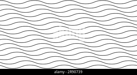 Wellenlinien nahtloses Muster. Wellige Streifen mit sich wiederholendem Hintergrund. Einfarbige horizontale Wellenstruktur. Einfache, gekrümmte, lineare Tapete. Textil- und Stoffmuster-Designvorlage. Vektor Stock Vektor