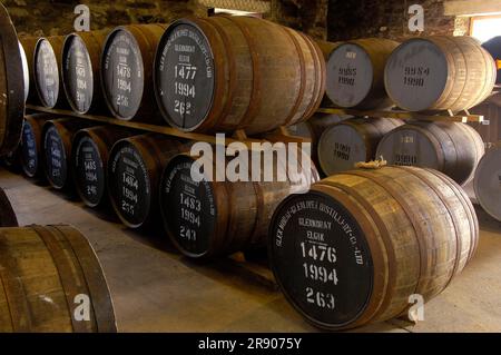 Fässer, Glen Moray Whisky Distillery, Elgin, Moray, Schottland, Cask Stockfoto