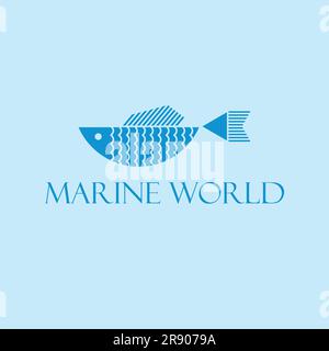 Marine World Vector Logo-Design. Abstraktes geometrisches Fischlogo. Vorlage für kreatives Logo. Stock Vektor