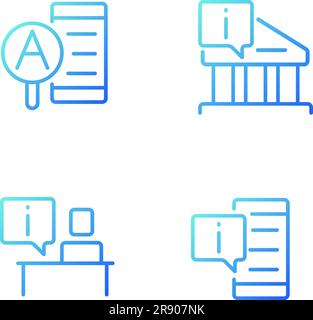 Arten von informativen Support Pixel Perfect Gradient lineare Vektor-Symbole gesetzt Stock Vektor