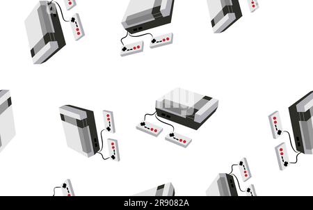 Texture, ein nahtloses Muster volumetrischer isometrischer Videospielkonsolen für Computer- und Videospiele. Der Hintergrund. Vektordarstellung. Stock Vektor