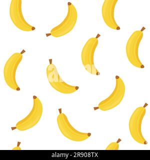 Nahtloser Cartoon-Stil mit gelbem Bananenmuster auf weißem Hintergrund. Stock Vektor