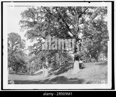 Tippecanoe Schlachtfeld, Ind., c1902. Die Schlacht von Tippecanoe wurde 1811 auf dem Schlachtfeld Indiana zwischen amerikanischen Streitkräften unter der Führung des damaligen Gouverneurs William Henry Harrison vom Indiana Territory und indianischen Streitkräften, die mit Shawnee-Führer Tecumseh und seinem Bruder Tenskwatawa in Verbindung stehen, Anführer einer Konföderation von Stämmen, die sich gegen eine europäisch-amerikanische Siedlung der amerikanischen Grenze aussprachen. Stockfoto