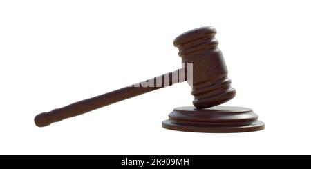 Richter Hammer isoliert auf weißem Hintergrund. Gesetz- und Auktionskonzept Stockfoto