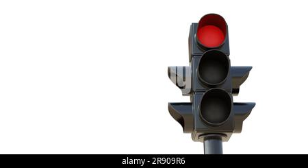 Rote Ampel isoliert auf weißem Hintergrund, Stop-Signal-Konzept Stockfoto
