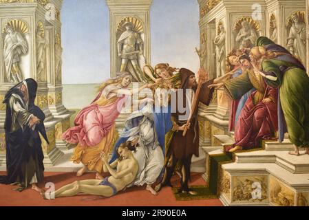 Florenz, Italien - 20. November 2022: Details zu Botticellis „Apellenkalumnei“, 1494-95, in den Uffizien Stockfoto