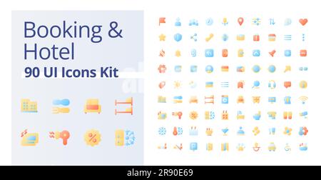 Buchungs- und Hotel Pixel Perfect Flat Gradient Farb-ui-Symbolsatz Stock Vektor