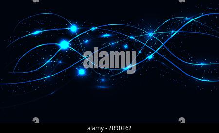 Abstraktes Blau wunderschöne digitale, moderne, magische, glänzende Neontextur mit Linien und Wellen, Streifen, Hintergrund. Stock Vektor