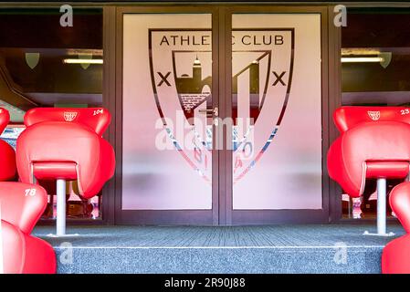 VIP-Tribunes in der San Mames Arena, dem offiziellen Heimstadion des FC Athletic Bilbao, Spanien Stockfoto