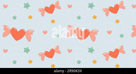 Nahtloses Muster Vektor Hintergrund Sonne, Herz, Sterne, Blumen, Lippen, Romantik, valentinstag, kindisch. EPS10-Vektor Stock Vektor