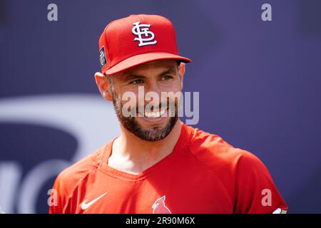 St. Paul Goldschmidt von Louis Cardinals schaut während eines Workout-Tages vor dem Spiel der MLB London Series im London Stadium in London zu. Foto: Freitag, 23. Juni 2023. Stockfoto