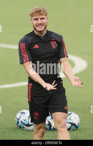 Tiflis, Georgia. 23. Juni 2023. Yorbe Vertessen aus Belgien wurde während eines Trainings der belgischen Fußballmannschaft U21 bei der UEFA-Europameisterschaft Under21 am Freitag, den 23. Juni 2023 in Tiflis, Georgien, gezeigt. Die UEFA-Europameisterschaft Under21 findet vom 21. Juni bis zum 08. Juli in Georgien und Rumänien statt. BELGA FOTO BRUNO FAHY Kredit: Belga News Agency/Alamy Live News Stockfoto