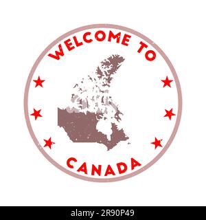 Willkommen bei Canada STAMP. Grunge Country Round Stempel mit Textur in roter Farbe. Geometrisches kanadisches Siegel im Vintage-Stil. Stock Vektor