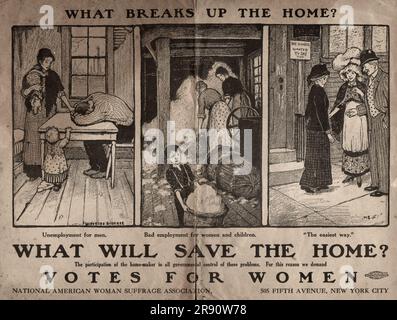 National American Woman Suffrage Association Poster „What Break the Home? Was wird das Haus retten? Stimmen für Women' Ca. 1917 Stockfoto